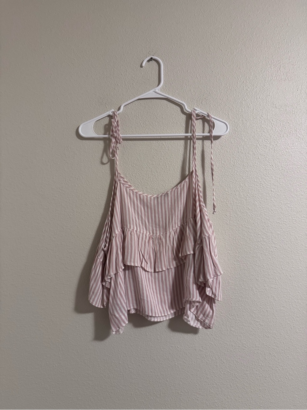 American Eagle Outfitters Pink Striped Ruffle Tie-Shoulder Camisole